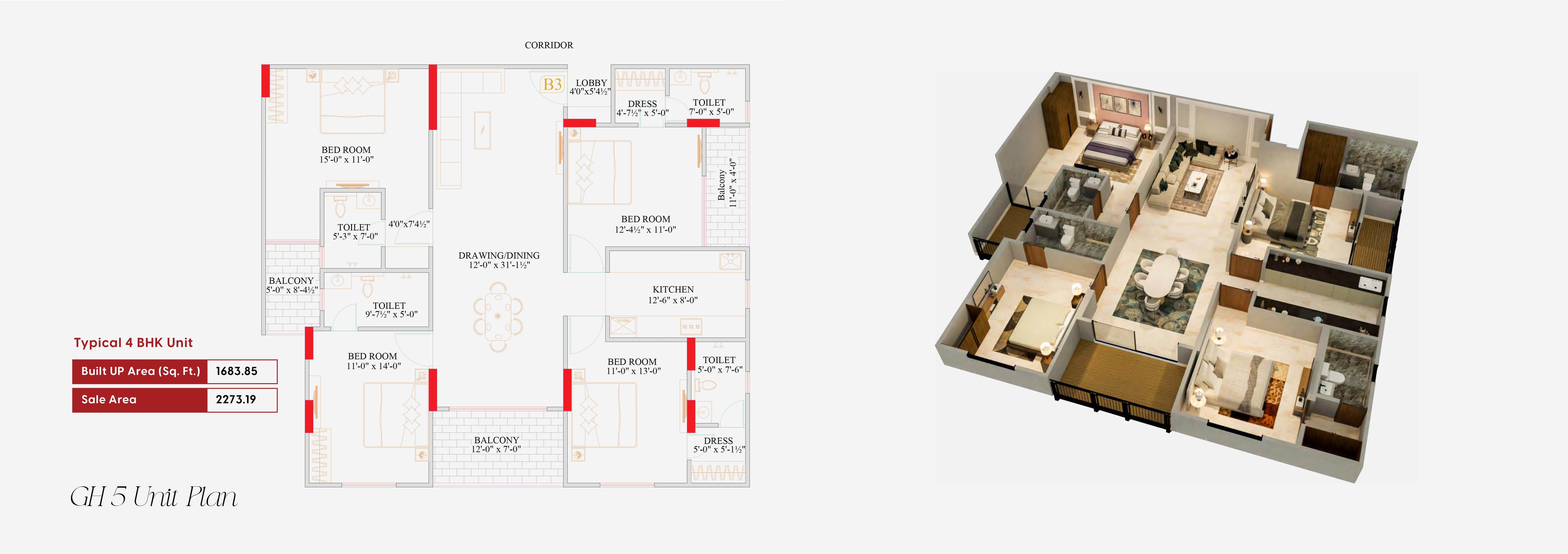 4 BHK Floor Plan
